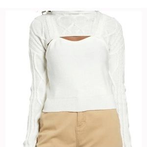 NWT Bp Womens Ivory 2 Piece Shrug Acrylic Pullover Tank Cable Sweater Set SZ Sm